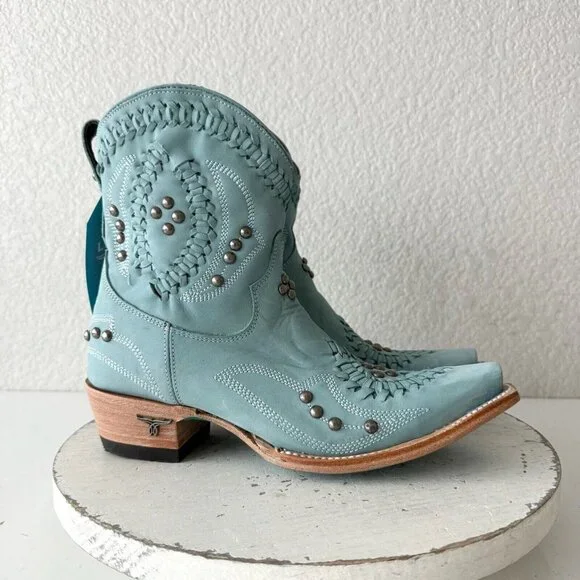 Lane COSSETTE Womens Cowboy Booties 6.5 Western Blue Leather Cowgirl Short Boots - Picture 2 of 13